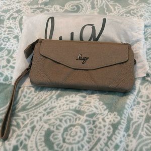 EUC Lug Blitz Matte Luxe VL RFID wristlet wallet in Sand Taupe w/ duster bag